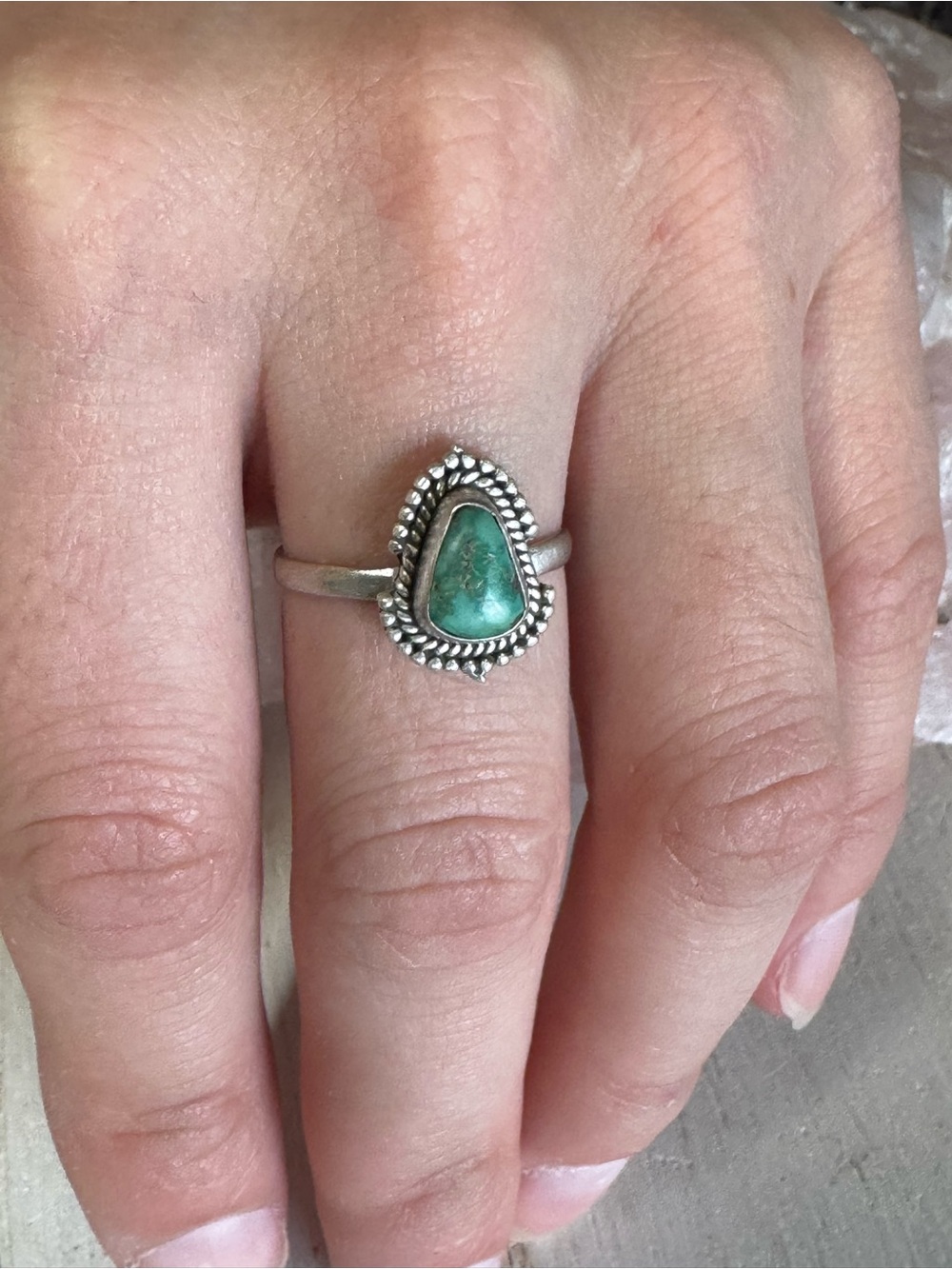 Emerald Valley Turquoise Sterling Silver Teardrop Ring - Size 7